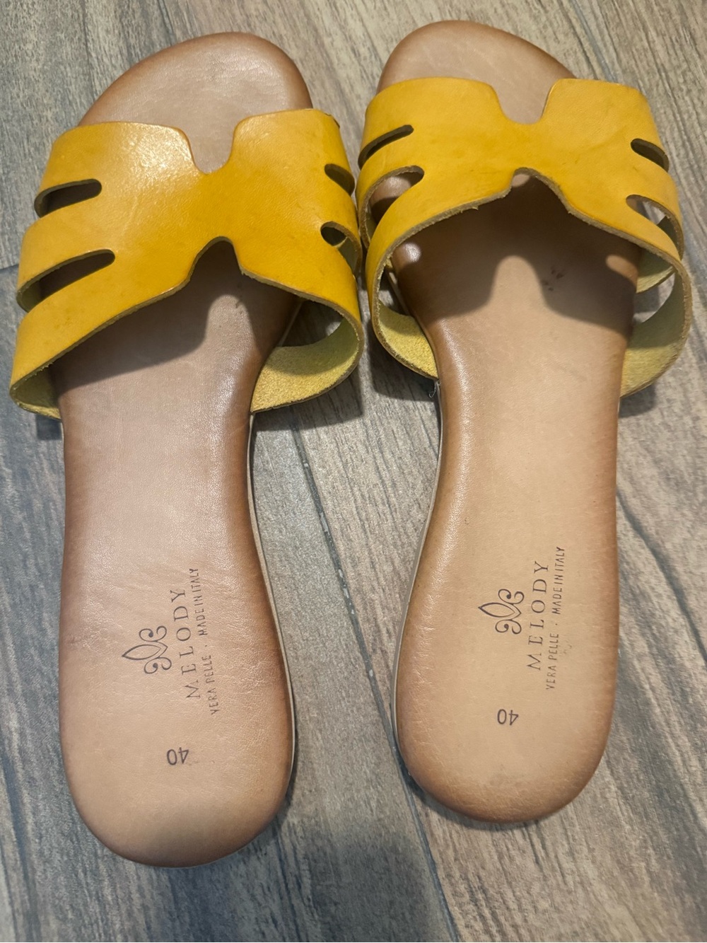 Yellow Leather Slide Sandals - Women